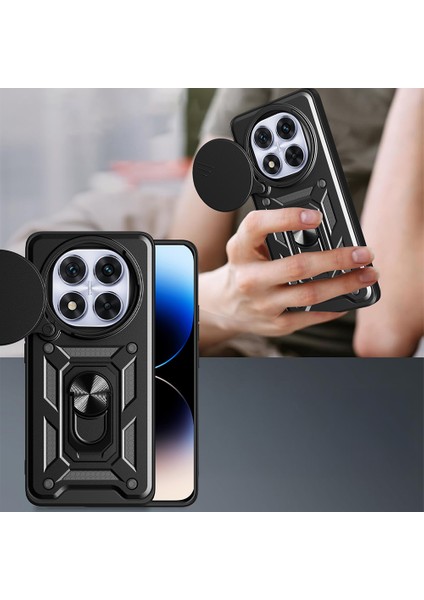 Xiaomi Redmi Note 14 Pro Plus Kılıf Magnetik Standlı Kamera Korumalı Sürgülü Kapak