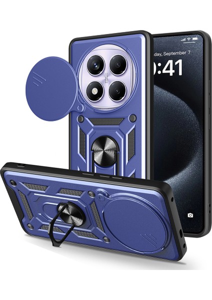 Xiaomi Redmi Note 14 Pro 4g Kılıf Magnetik Standlı Kamera Korumalı Sürgülü Kapak