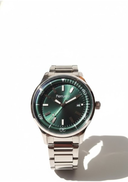 Erkek Kol Saati Gümüş Renk, Yeşil Kadran - Şık Metal Kordon, 2 Yıl Garantili