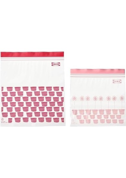 Ikea Istad 2.5l ve 1.2l Orta Boy Çift Contalı Dondurucu Gıda Torbaları, Kırmızı/pembe Baskı, 1qt & 3qt, 805.256.74 - 100'LÜ Torba Seti fiyatları