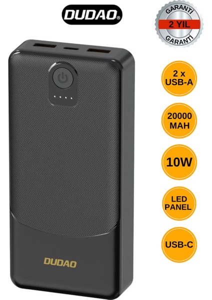 Powerbank Dudao K10PRO 2.4A 20000MAH 2 x Usb-A - Siyah (4940)
