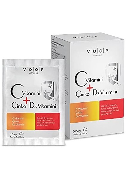 Voop C Vitamini, D3 Vitamini ve Çinko 20 Saşe