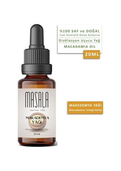 Masala Soğuk Pres Macadamia Yağı 20 Ml. (Macadamia Carrier Oil)