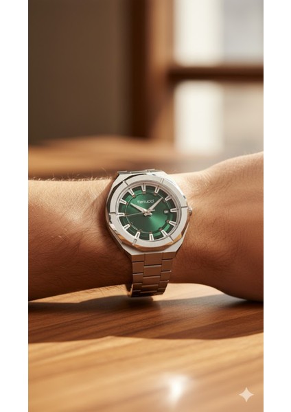 Erkek Kol Saati Gümüş Renk, Yeşil Kadran - Şık Metal Kordon, 2 Yıl Garantili modelleri