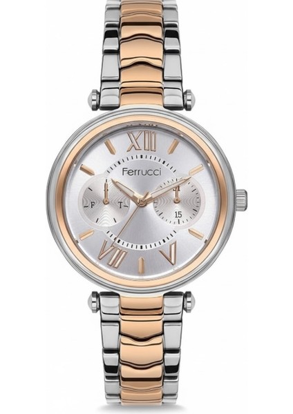 Kadın Kol Saati Altın ve Gümüş Renk, Gümüş Kadran - Şık Metal Kordon, 2 Yıl Garantili