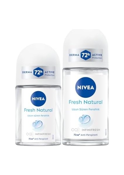 Nıvea Kadın Roll-On Deodorant Fresh Natural 50ML ve Mini Roll-On 25ML, 72 Saat Anti-Perspirant Terlemeye Karşı Koruma modelleri