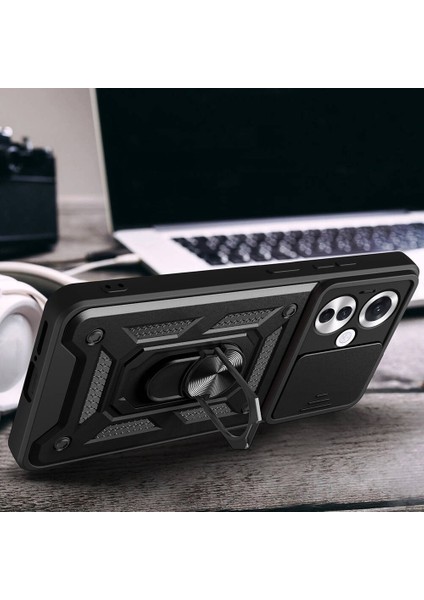 Oppo Reno 11F 5g Kılıf Magnetik Standlı Kamera Korumalı Sürgülü Kapak