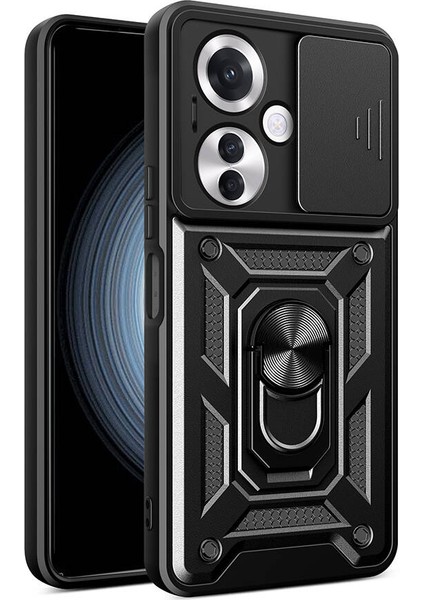 Oppo Reno 11F 5g Kılıf Magnetik Standlı Kamera Korumalı Sürgülü Kapak