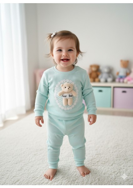Sevimli Ayıcık Işlemeli Oyuncaklı Bebek Takımı Uzun Kolu Bebek Takım Bebek Giyim
