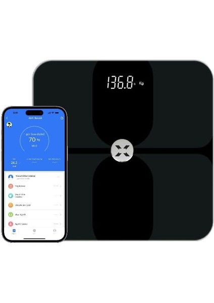 Xenon Smart Dijital Mobil Uygulama Denetimli Akıllı Tartı Yağ Kemik Kas Kütlesi Ölçen Vücut Veri Analizi Için Bluetooth Baskül (180 kg Kapasite) X8703