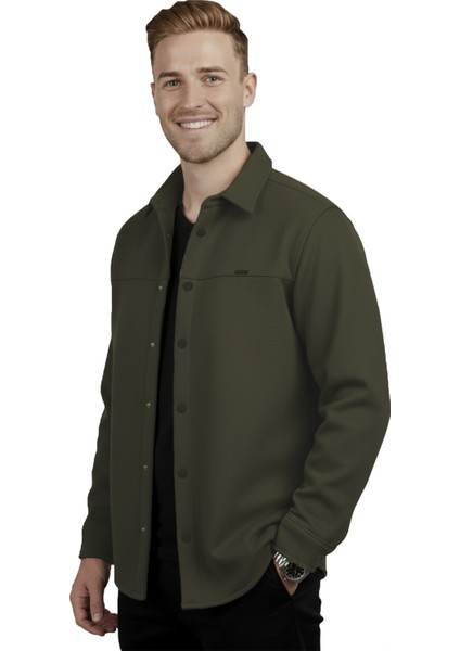 Erkek Haki Likralı Rahat Kalıp Cepsiz Kaşe Ceket – Çıt Çıtlı, Esnek Şık Model Ceket 0760