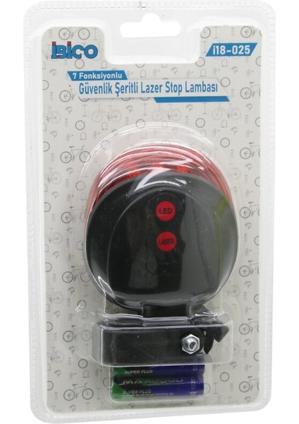 Güvenlik Şeritli Lazer Bisiklet Stop Lambası Pilli 7 Fonksiyonlu Su Geçirmez (49