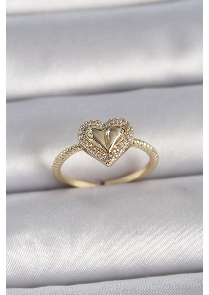 Pirinç Gold Renk Ayarlanabilir Zirkon Taşlı Kalp Model Kadın Yüzük Öğretmenler Sevgililer Kadınlar ve Anneler Günü Hediyesi
