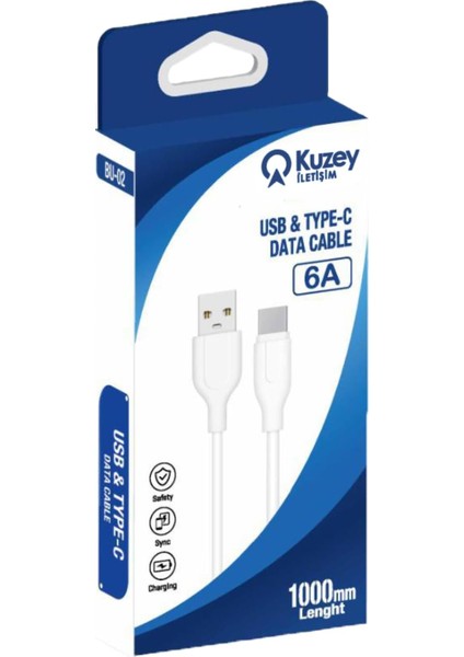 Kzy Iletişim Iletişm Type-C 6 Amper Hızlı Şarj ve Data Kablosu 1 Metre