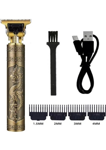 Vintage Görünümlü Güçlü 4 Farklı Başlıklı USB Şarjlı Manuel Tıraş Makinası (4940)