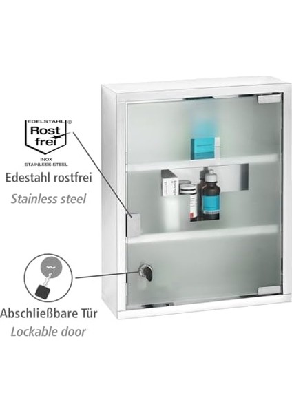 Wenko Ecza Dolabı, Kilitlenebilir, Paslanmaz Çelik, 30 x 40 x 12 Cm, Parlak