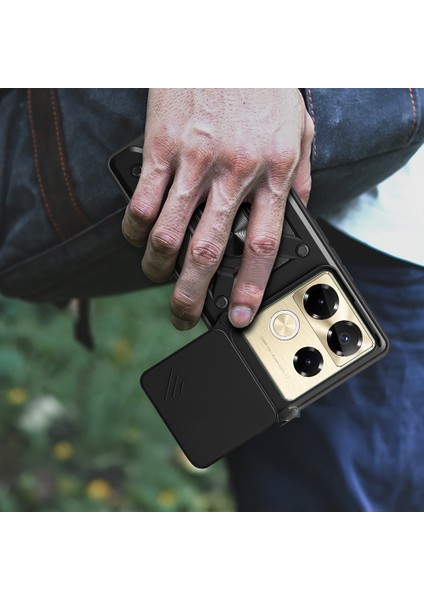 Infinix Note 40 Pro Kılıf Magnetik Standlı Kamera Korumalı Sürgülü Kapak
