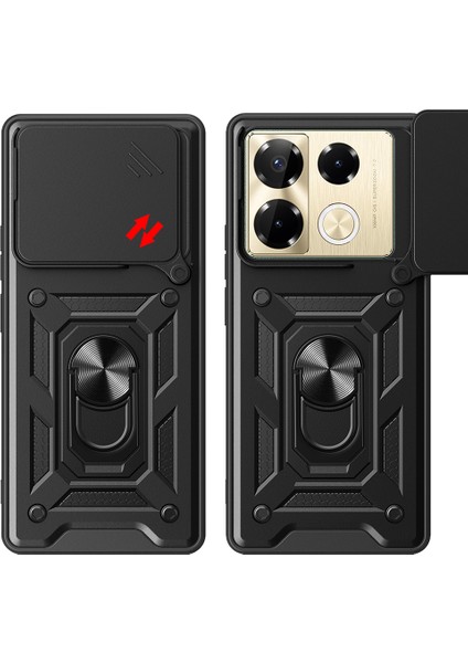 Infinix Note 40 Pro Kılıf Magnetik Standlı Kamera Korumalı Sürgülü Kapak