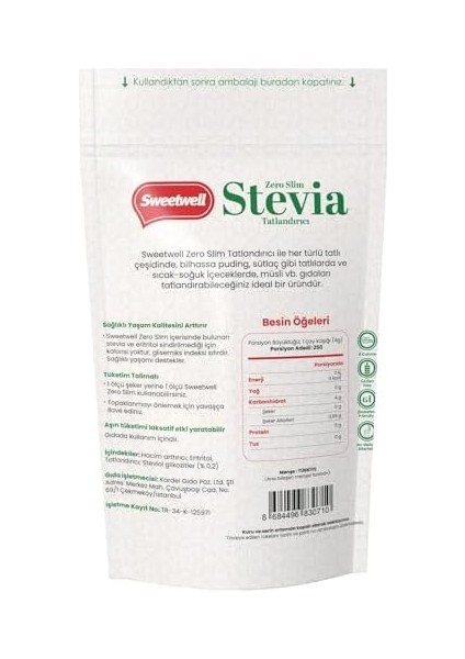 Sweetwell Zero Slim Stevia & Eritritol Tatlandırıcı 1 kg x 3 Adet Şekersiz, 0 Kalori, Keto ve Vegan Uyumlu