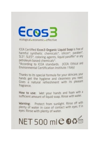 Ecos3 Organik Aloe Vera Özlü Parabensiz Sıvı Sabun (1 x 500 Ml) fiyatları