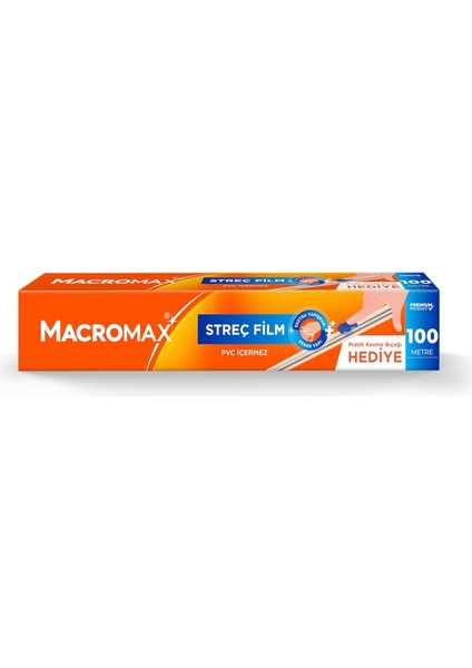 Macromax Streç Film 100 Metre, Pratik Kesme Bıçağı Hediyeli, Büyük Ekonomik Boy, Pvc Içermez fiyatları