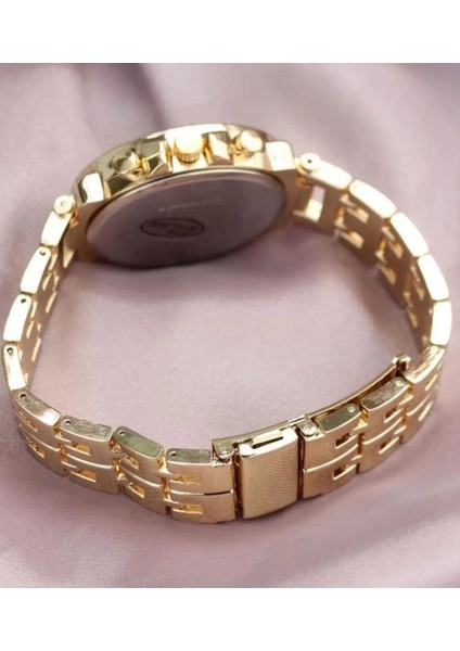 Zarif ve Şık Özel Tasarım Zirkon Taşlı Metal Bayan Kol Saati (Gold) modelleri