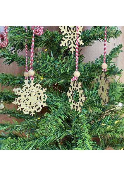 Pilli Peri Ledli 6 Parça Kırmızı Beyaz Ipli Kar Tanesi Model Ahşap Yılbaşı Ağaç Süsü (4 fiyatları