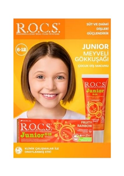 R.o.c.s. R.o.c.s Junior Çocuklar Için Bitkisel Içerikli Diş Macunu 6-12 Yaş Meyveli Gökkuşağı (1 x 60 Ml)