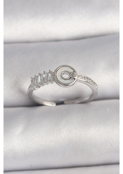 Pirinç Gümüş Renk Zirkon Taşlı Ayarlanabilir Kadın Yüzük Öğretmenler Sevgililer Kadınlar ve Anneler Günü Hediyesi