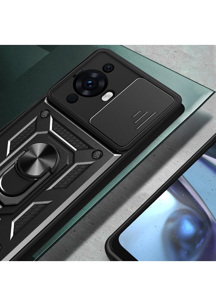 Huaweii Nova 12S Kılıf Magnetik Standlı Kamera Korumalı Sürgülü Kapak
