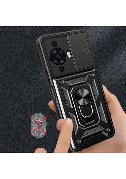 Huaweii Nova 12S Kılıf Magnetik Standlı Kamera Korumalı Sürgülü Kapak