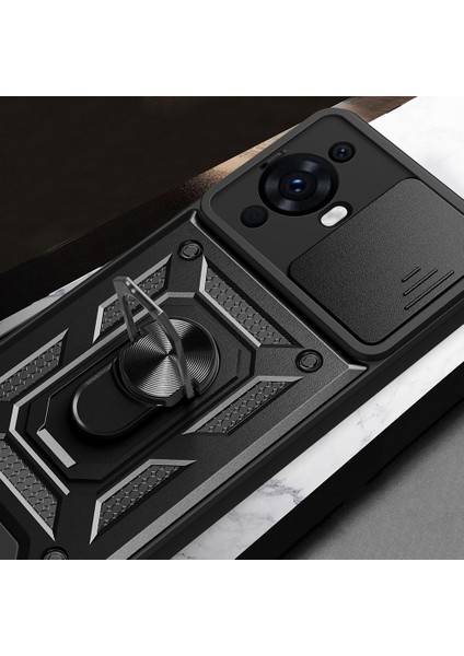 Huaweii Nova 12S Kılıf Magnetik Standlı Kamera Korumalı Sürgülü Kapak