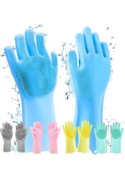 Sihirli Silikon Fırçalı Eldiven - Çok Amaçlı Bulaşık Yıkama, Evcil Hayvan Bakım, Araba Temizleme ve Mutfak Eldiveni (1 Çift)