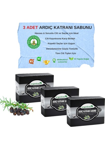 Organicsun Doğal Ardıç Katranı Sabunu 140 gr x 3 Adet Tüm Cilt Tipleri Için Antiseptik ve Yenileyici Etkili fiyatları