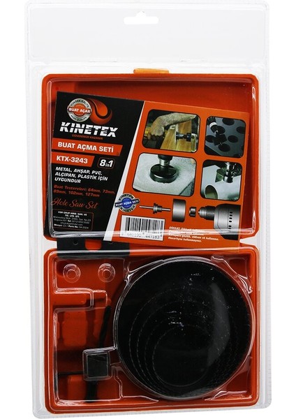 8in1 Buat Açma Panç Seti Metal - Ahşap - Pvc - Alçıpan - Pls. 64-73-89-102-127MM KTX-3243 (494