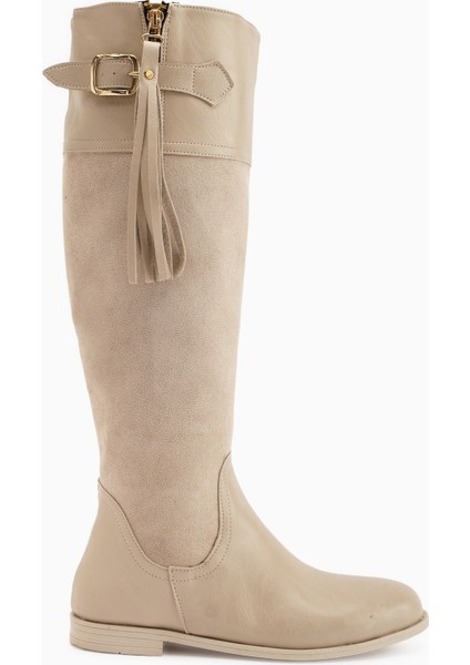 Galia Bej Süet Tokalı Kadın Çizme