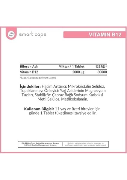 Smart Caps Vitamin B12 60 Tablet modelleri