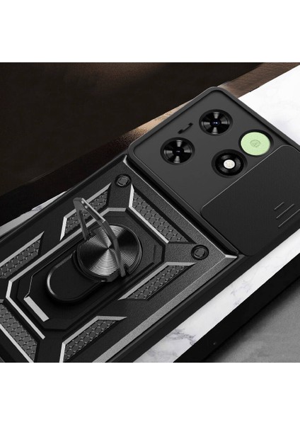 Tecno Spark 20 Kılıf Magnetik Standlı Kamera Korumalı Zore Sürgülü Kapak