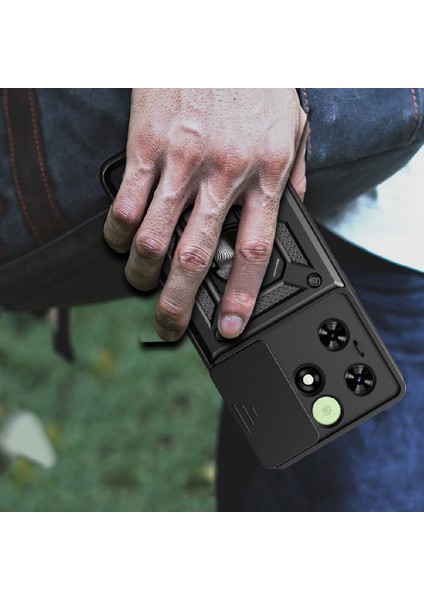 Tecno Spark 20 Kılıf Magnetik Standlı Kamera Korumalı Zore Sürgülü Kapak