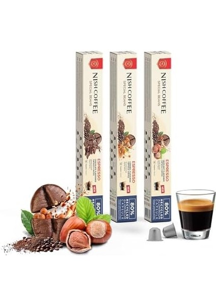 Nish Kahve Aromalı Kapsül Kahve 3'lü Set Karamel Çikolata Fındık 30 Adet fiyatları