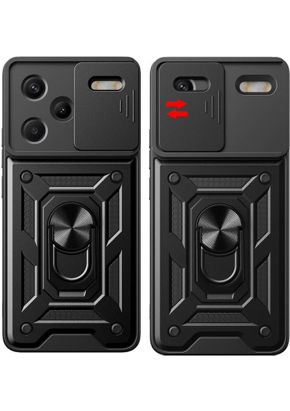 Xiaomi Redmi Note 13 Pro Plus 5g Kılıf Magnetik Standlı Kamera Korumalı Sürgülü Kapak
