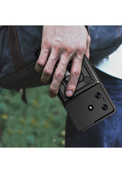 Tecno Spark 10C Kılıf Magnetik Standlı Kamera Korumalı Sürgülü Kapak
