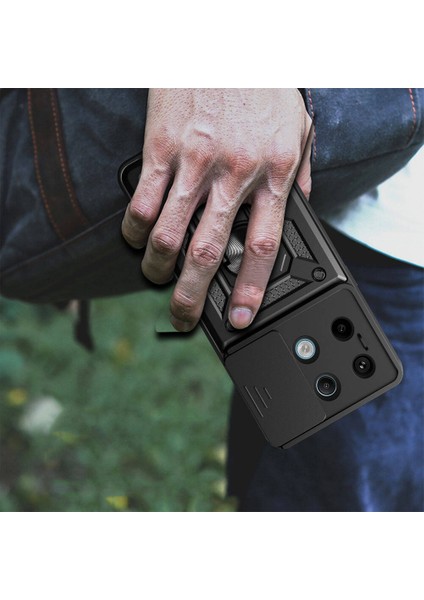 Xiaomi Redmi Note 13 Pro 5g Kılıf Magnetik Standlı Kamera Korumalı Sürgülü Kapak