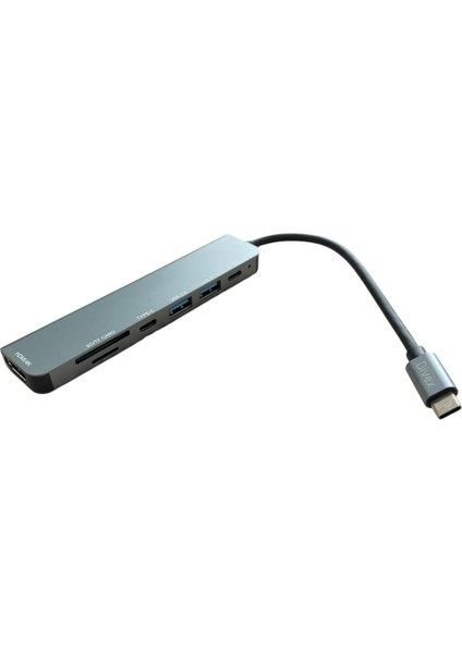 7'si 1 Arada Usb-C Hub – 2x USB 3.0, 2x Type-C, 2x Sd/tf Kart Okuyucu, 1x HDMI – 4K UHD Görüntü Aktarımı ve Hızlı Veri Transferi