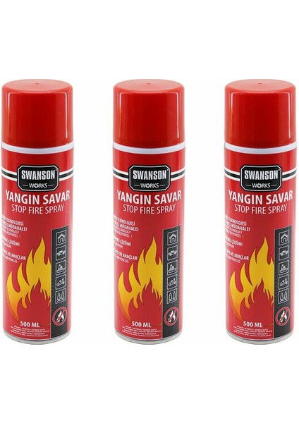 3 Adet Yangın Söndürücü - Yangın Savar Sprey 500ML + 500 ml + 500 ml Ev - Ofis - Oto Araç A