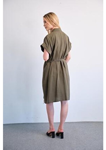 Hamile Midi Boy Elbise Haki Renk Kısa Kollu Günlük ve Özel Gün Kullanımı