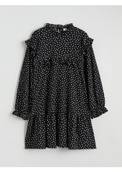 Lcw Kids Siyah Dik Yaka Puantiyeli Kız Çocuk Elbise
