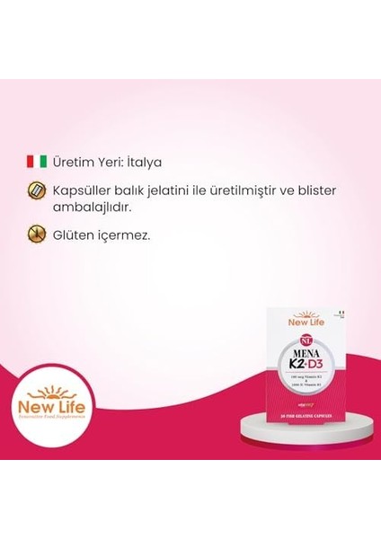 New Life Mena K2 D3 30 Kapsül - 100MCG K2 Vitamini + 1000IU D3 Vitamini fiyatları