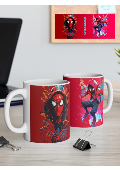 'spiderman' Isim ve Görsel Baskılı Canlı Renkli Porselen Kupa Bardak