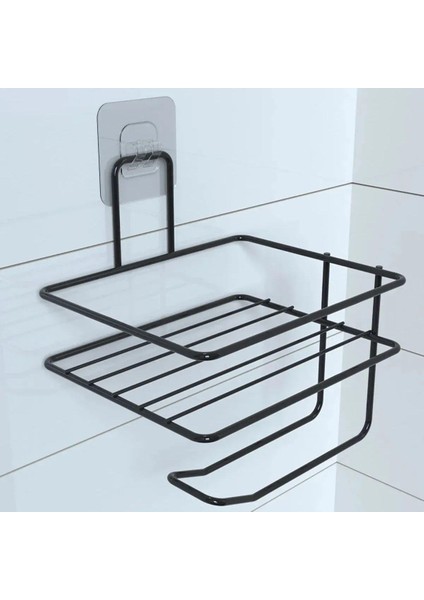 Kendiliğinden Yapışkanlı Tuvalet Kağıdı Tutacağı ve Yedek Raf - Siyah Modern Metal Tasarım fiyatları